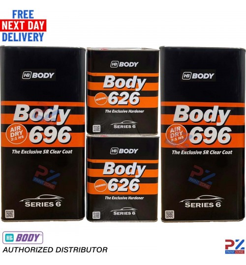 2x HB BODY 696 AIR DRY CLEAR HS 2:1 CLEARCOAT WITH 626 NORMAL HARDENER 7.5L KIT